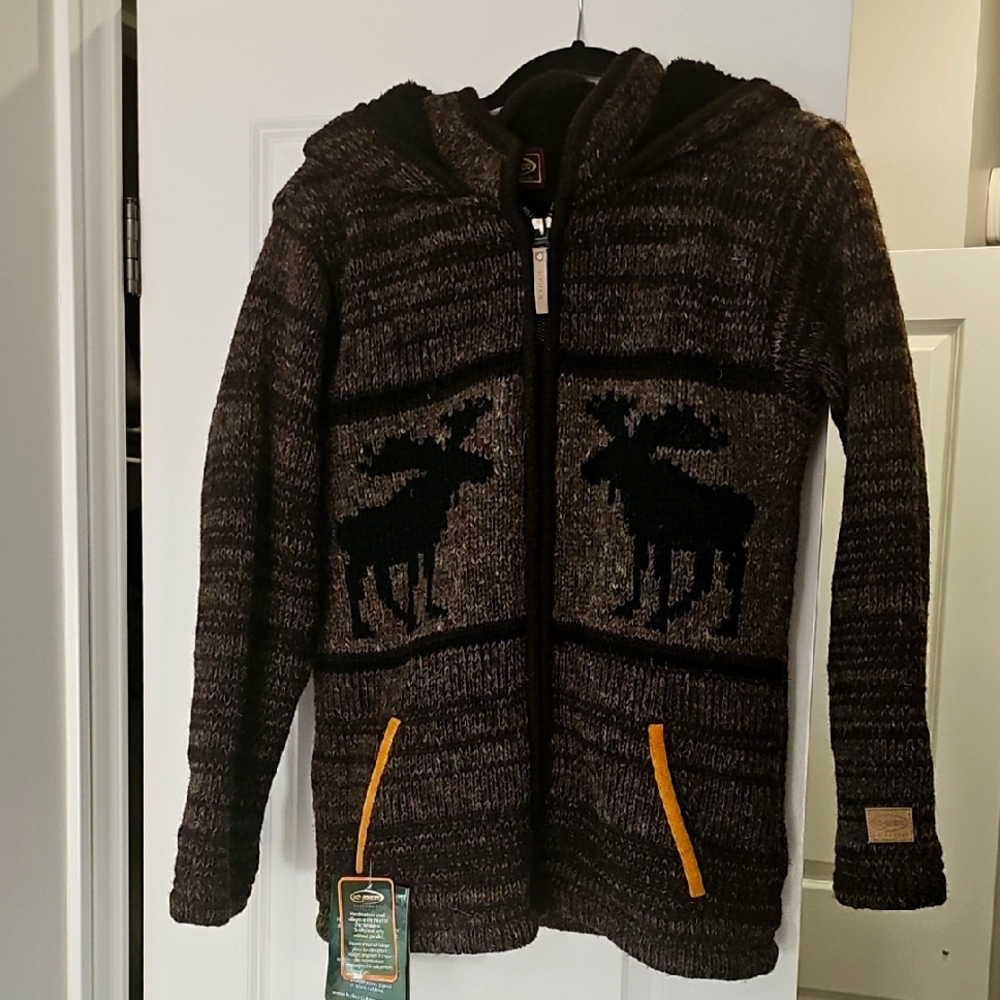 Kyber Outerwear Handmade Wool Zip Hoodie – Moose Pattern – Size Small